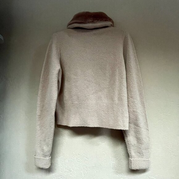 Vintage Easel Women's Snap Button Beige Faux Fur Trim Detachable Collar Jacket - Picture 2 of 11